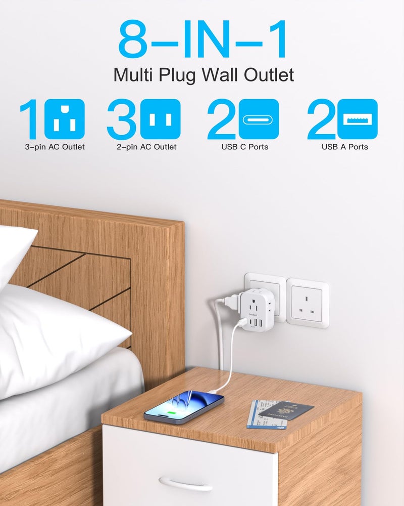 One Beat Travel Cruise Ship Essentials, Multi Plug Wall Outlet Extender with 4 Outlets 4 USB (2 USB-C), Cruise Approved Power Strip Non Surge Protector, Plug Adapter, Travel Cruise Must Have Accessories - Image 2