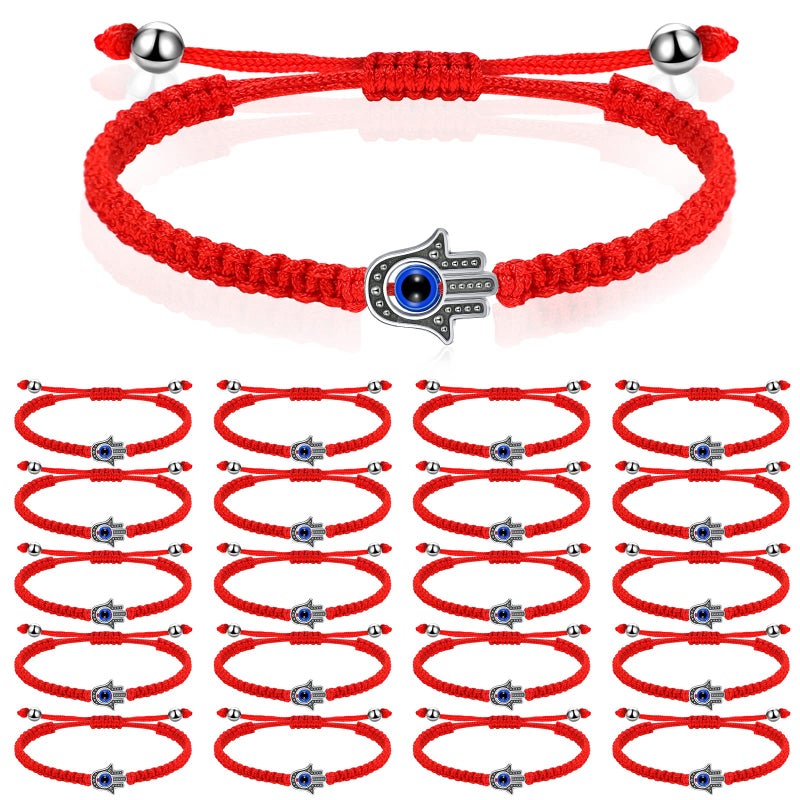 Jadive 20 Pcs Red Protection Good Luck Bracelet Red String of Fate Adjustable Bracelet Braided Knot Kabbalah Rope for Lover Couple Friend Women Men(Hand) - Image 1