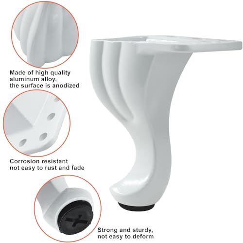 Murtenze 3.15 Inch Metal Furniture Legs S Shaped - Adjustable Sofa Replacement Legs Set of 4, Unique Modern Couch Feet for Furniture, Chairs, Bed, White - Image 3