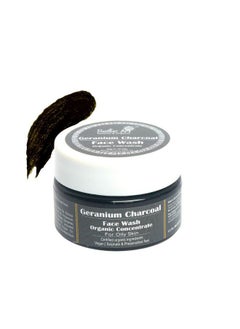 Rustic Art Organic Geranium Charcoal Face Wash Concentrate For Oily Skin Deep Cleanses Pores Reduces Blackheads & Whiteheads Sulphate & Paraben Free 50 Gm  - Image 1