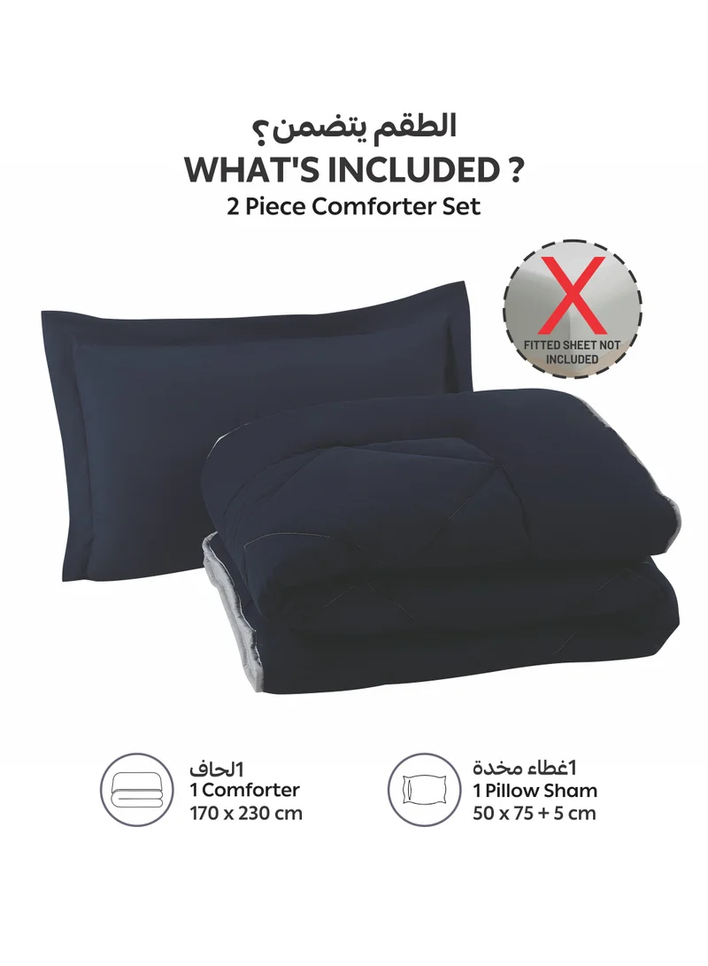 Donetella Bedding Comforter Set, Single Size 170x230 cm - 2-Pcs Solid Quilted Bed Set, Microfiber Fabric - 1 Comforter and 1 Pillow Sham