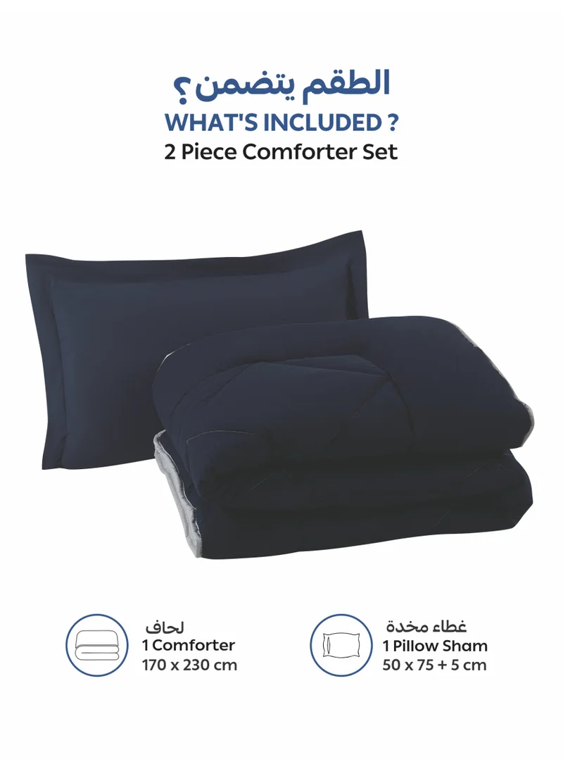 Donetella SINGLE - 2Pcs Bedding Comforter Set,170x230 cm  Single Size Bed - 2-Pcs Solid Quilted Bed Set, Microfiber Fabric - 1 Comforter and 1 Pillow Sham  | Best Price UAE