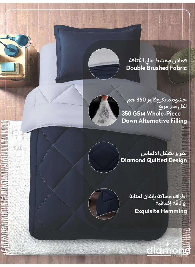 Donetella SINGLE - 2Pcs Bedding Comforter Set,170x230 cm  Single Size Bed - 2-Pcs Solid Quilted Bed Set, Microfiber Fabric - 1 Comforter and 1 Pillow Sham  | Best Price UAE