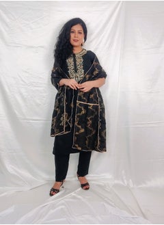 PRIYA’S PANACHE PRIYA'S PANACHE Women's Black Straight Suit with Banarasi Dupatta - Elegant Ethnic Wear for Parties & Festive Occasions.  - Image 2