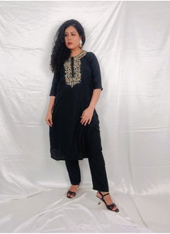 PRIYA’S PANACHE PRIYA'S PANACHE Women's Black Straight Suit with Banarasi Dupatta - Elegant Ethnic Wear for Parties & Festive Occasions.  - Image 3