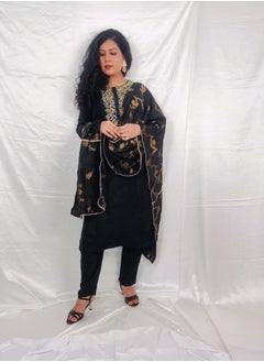 PRIYA’S PANACHE PRIYA'S PANACHE Women's Black Straight Suit with Banarasi Dupatta - Elegant Ethnic Wear for Parties & Festive Occasions.  - Image 4