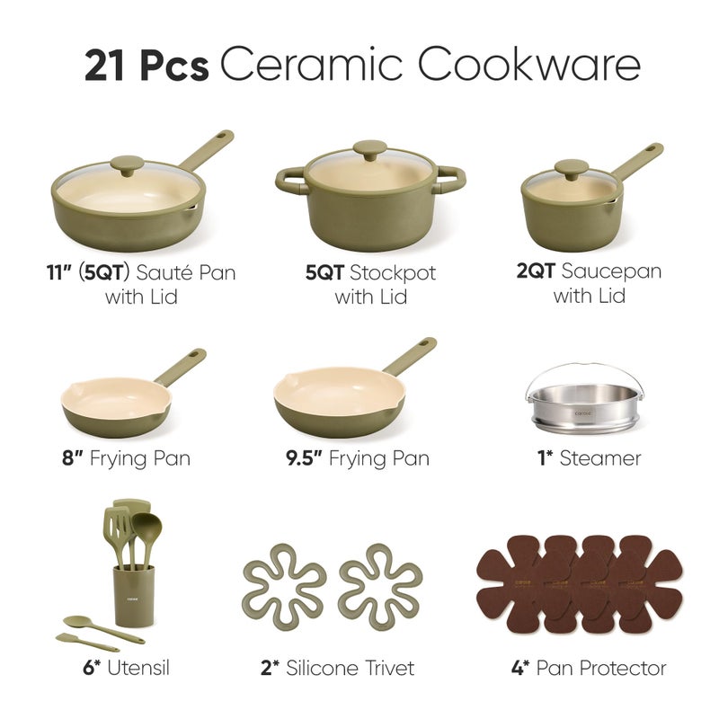 CAROTE 21pcs Cookware Set Nonstick Pots and Pans Set, Ceramic Cookware Set Induction Cookware, Non toxic Healthy Non Stick Kitchen Cooking Set, PFAS PTFE Free - Image 2