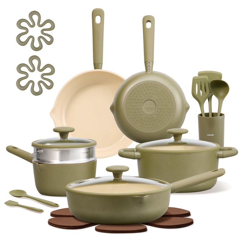 CAROTE 21pcs Cookware Set Nonstick Pots and Pans Set, Ceramic Cookware Set Induction Cookware, Non toxic Healthy Non Stick Kitchen Cooking Set, PFAS PTFE Free - Image 1