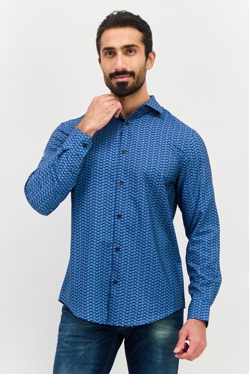 PERRY ELLIS Men Stretch Fit Long Sleeve All Over Printed Casual Shirt, Multicolor - Image 1