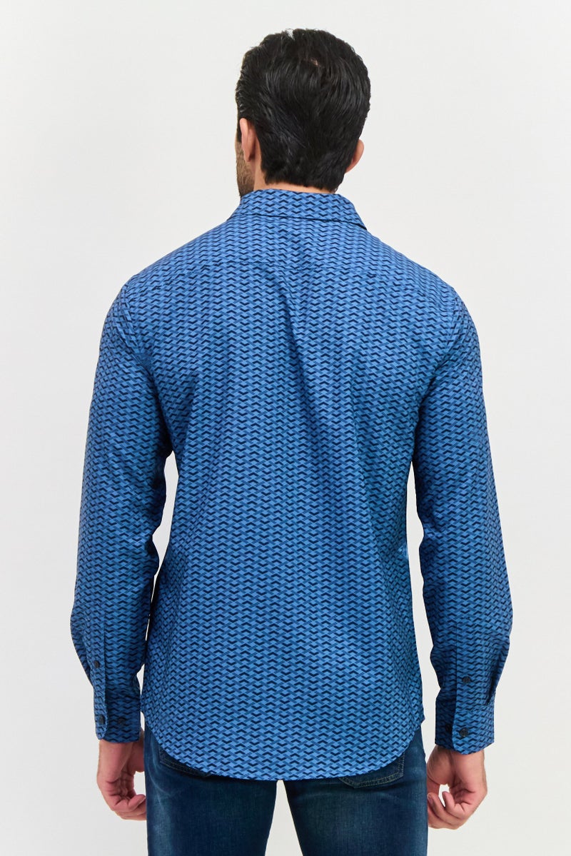 PERRY ELLIS Men Stretch Fit Long Sleeve All Over Printed Casual Shirt, Multicolor - Image 3