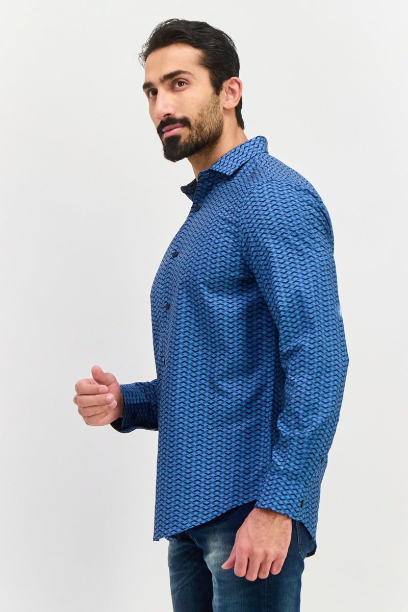 PERRY ELLIS Men Stretch Fit Long Sleeve All Over Printed Casual Shirt, Multicolor - Image 2