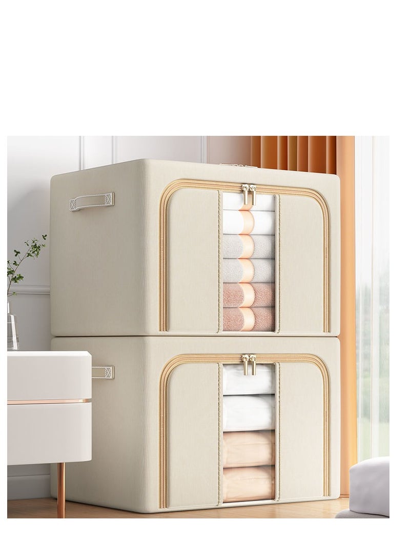 MIXDE 2-Piece Foldable Fabric Closet Organizer Bag Set With Carry Handles And Clear Window,66L Large Capacity Steel Frame Storage Bins - Image 4