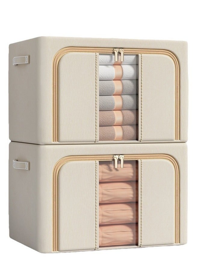 MIXDE 2-Piece Foldable Fabric Closet Organizer Bag Set With Carry Handles And Clear Window,66L Large Capacity Steel Frame Storage Bins - Image 2