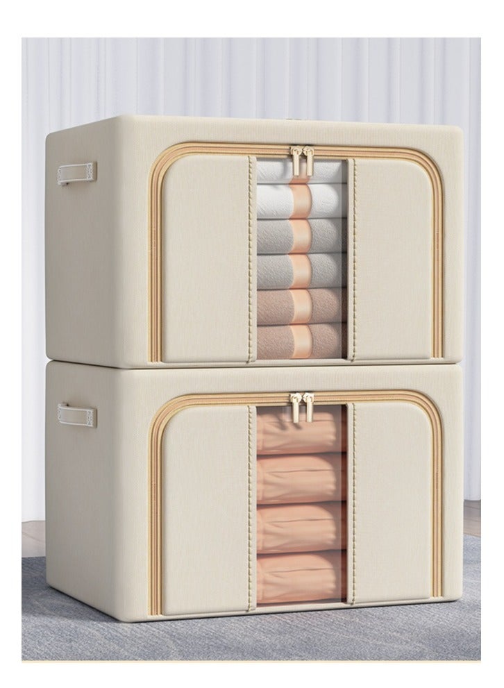 MIXDE 2-Piece Foldable Fabric Closet Organizer Bag Set With Carry Handles And Clear Window,66L Large Capacity Steel Frame Storage Bins - Image 3