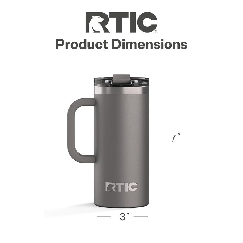 RTIC 16oz Road Trip Travel Mug with Lid and Handle, Ceramic Lined, Insulated, Stainless Steel, Metal, Double Wall Vacuum-Insulation, Portable Coffee, Tea Cup for Hot and Cold Drink, Graphite - Image 4