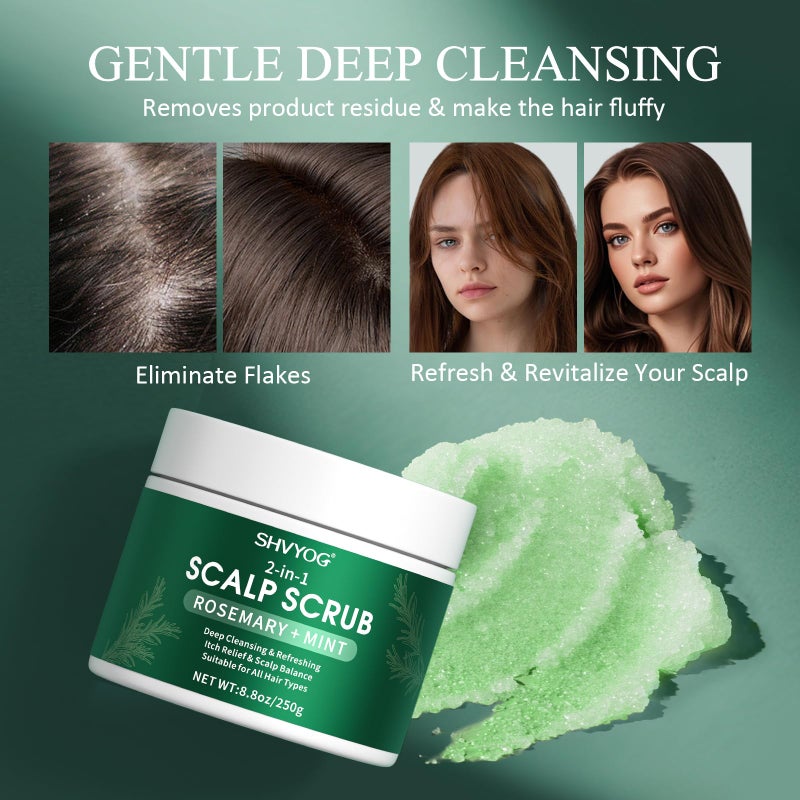 SHVYOG Scalp Scrub, Rosemary Exfoliator Scrub with Peppermint & Sea Salt, Anti-Dandruff Detox Clarifying Exfoliator Shampoo for Deep Scalp Cleanse with Scalp Massager - Image 4