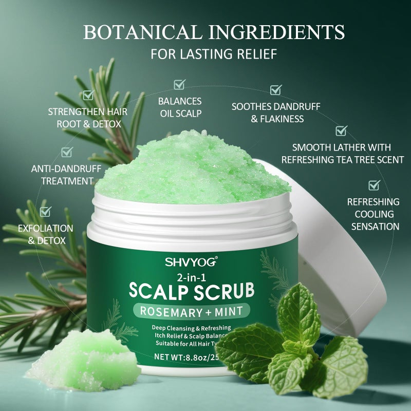 SHVYOG Scalp Scrub, Rosemary Exfoliator Scrub with Peppermint & Sea Salt, Anti-Dandruff Detox Clarifying Exfoliator Shampoo for Deep Scalp Cleanse with Scalp Massager - Image 3
