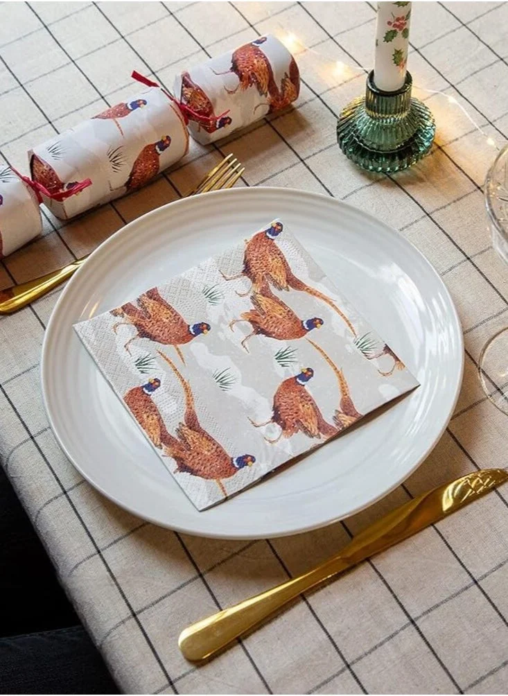 Talking Tables Talking Tables Napkins for Christmas | Paper Serviettes for Xmas, Boxing Day, Winter Dinner Party | Botanical Pheasant Recyclable Christmas Napkins - Pack of 20