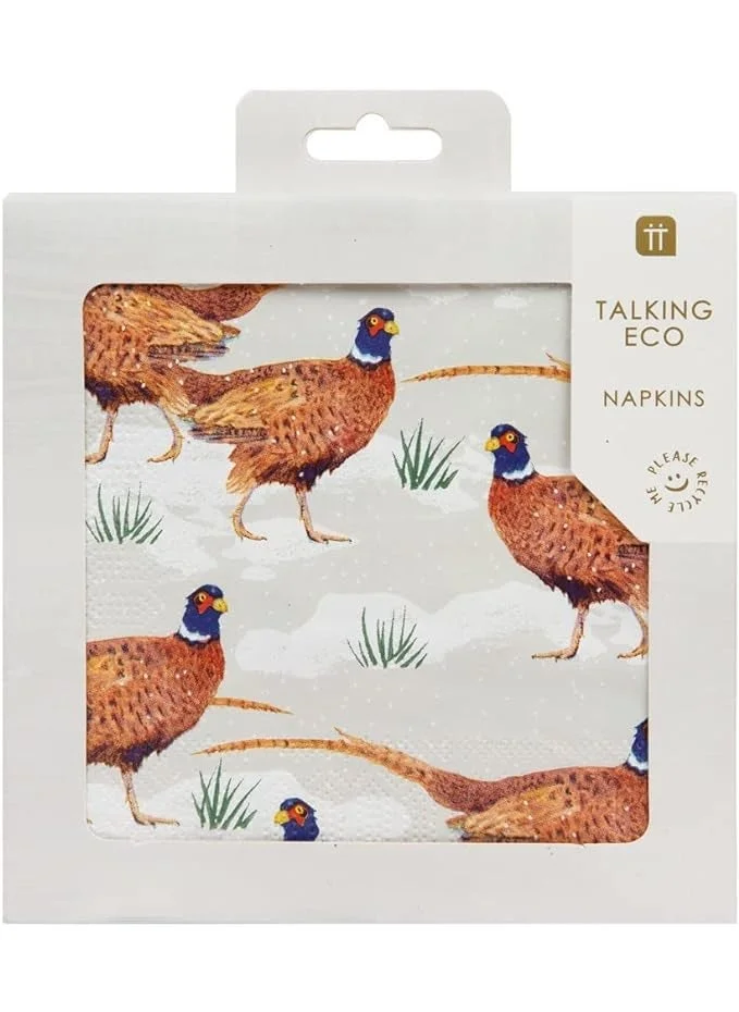 Talking Tables Talking Tables Napkins for Christmas | Paper Serviettes for Xmas, Boxing Day, Winter Dinner Party | Botanical Pheasant Recyclable Christmas Napkins - Pack of 20
