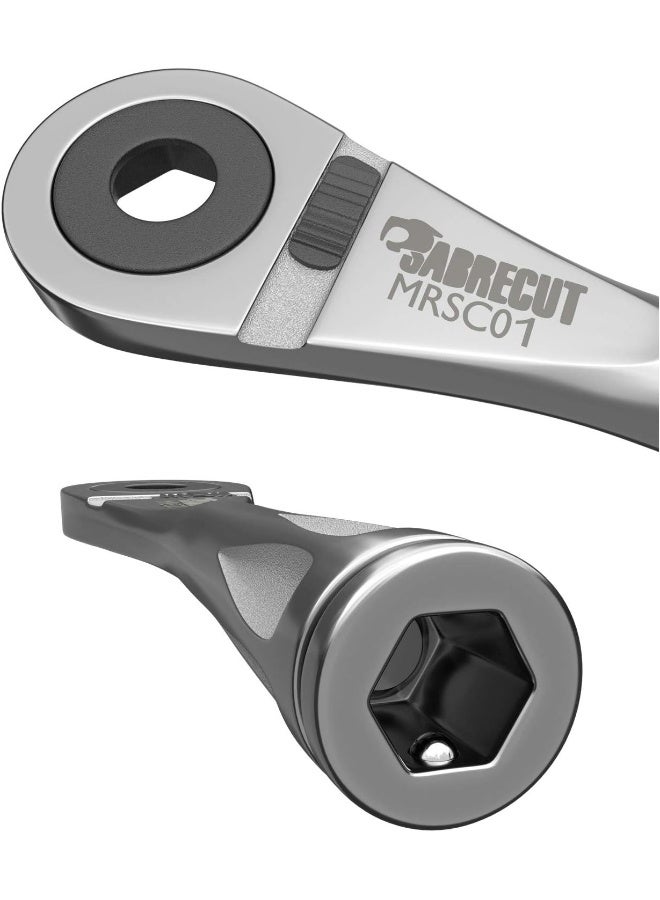 Sabrecut 4 Piece  Mrsc01K1 Mini Micro Ratchet 1/4" Hex Stainless Steel Professional 72 Tooth Gear Hand Ratchet Wrench With 1 7/64" Ph2 Pz2 Screwdriver Bits And A Magnetic 2 23/65" Impact Bit Holder  - Image 1