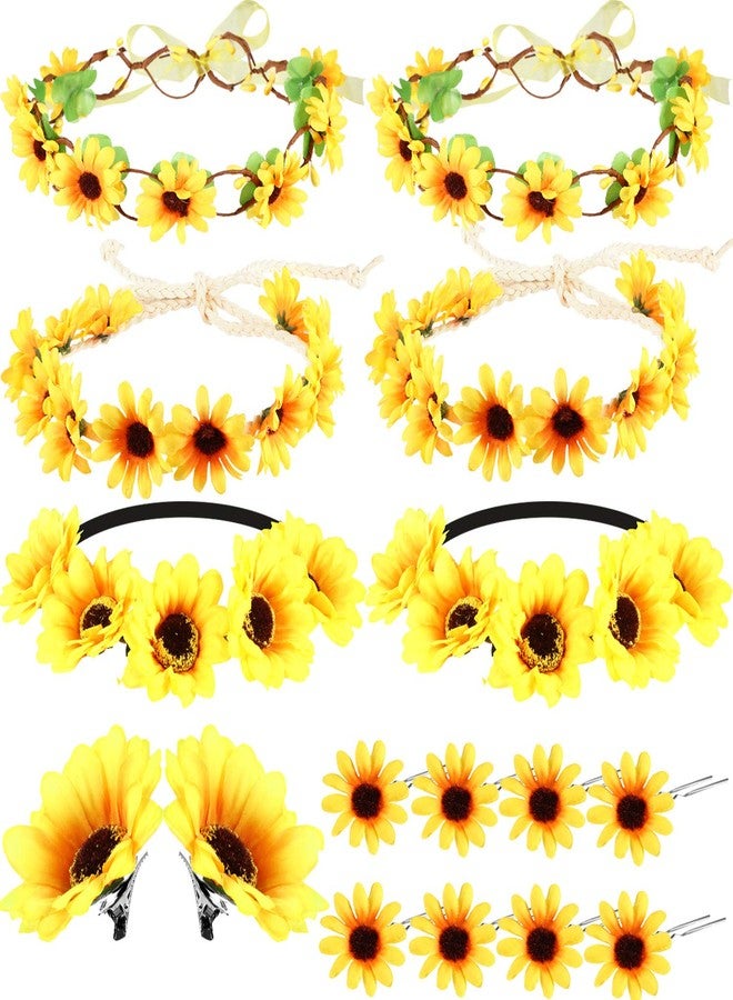 Fiada 16 Pieces Sunflower Hair Accessories Include Sunflower Theme 10 Headbands 2 Hair Clips 8 Hairpins yellow Floral Hippies Daisy Crown Photo Props for Women Girls Bridesmaids Wedding - Image 1