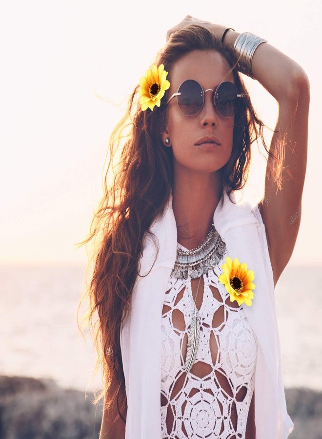 Fiada 16 Pieces Sunflower Hair Accessories Include Sunflower Theme 10 Headbands 2 Hair Clips 8 Hairpins yellow Floral Hippies Daisy Crown Photo Props for Women Girls Bridesmaids Wedding - Image 3