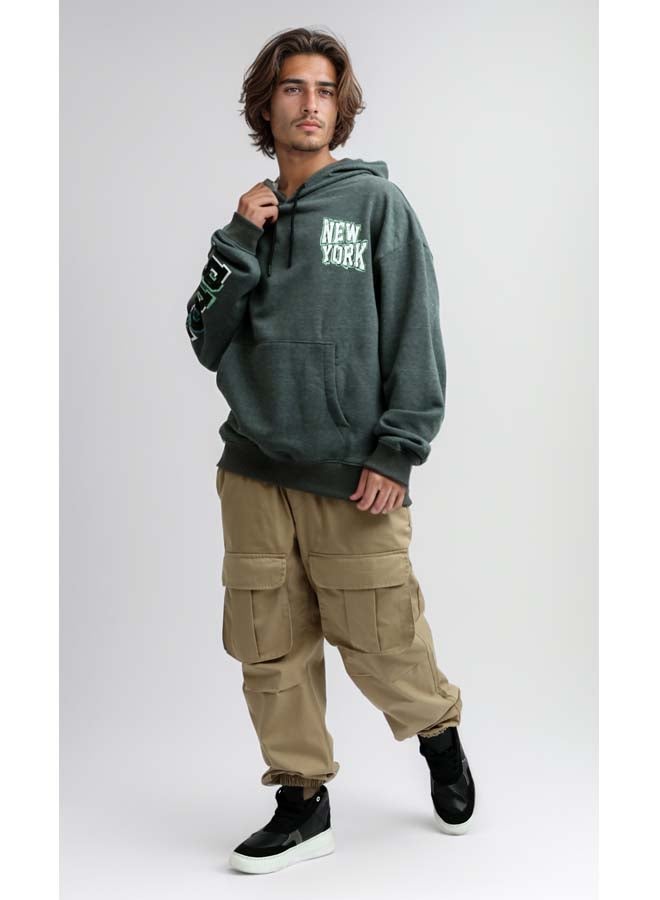 RAVIN Front & Back Print "New York" Black Winter Hoodie - Heather Dark Grey - Image 3