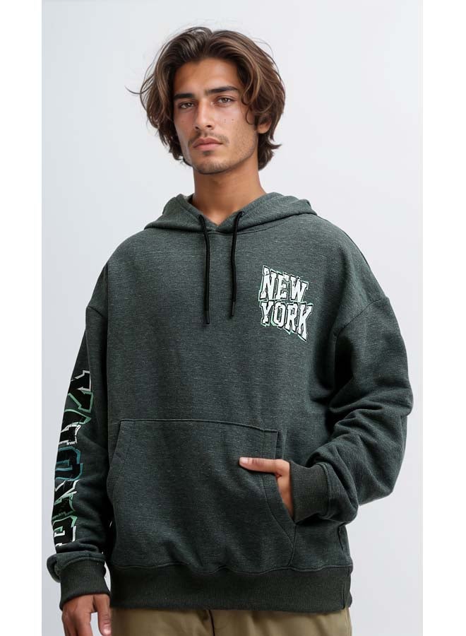 RAVIN Front & Back Print "New York" Black Winter Hoodie - Heather Dark Grey - Image 1