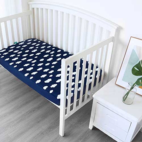 Biloban Crib Sheets for Boys and Girls Fitted 4 Pack - Breathable, Soft Microfiber Baby Sheets in Grey, Navy and White - Image 2