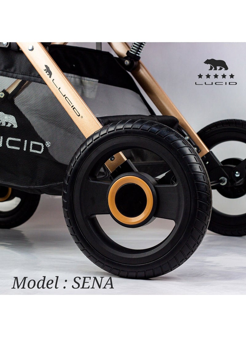 LUCID - SENA Baby Stroller, luxury carriage with umbrella and leather cover from Lucid Baby Black - Image 1