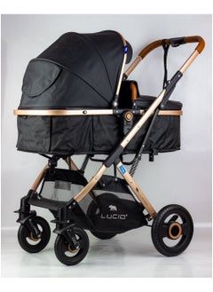 LUCID SENA Baby Stroller, luxury carriage with umbrella and leather cover from Lucid Baby Black  - Image 2