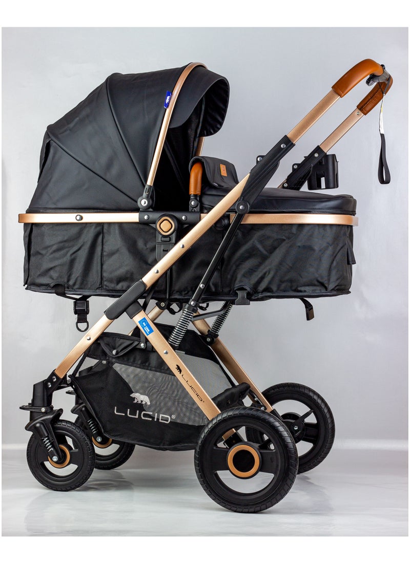 LUCID - SENA Baby Stroller, luxury carriage with umbrella and leather cover from Lucid Baby Black - Image 1