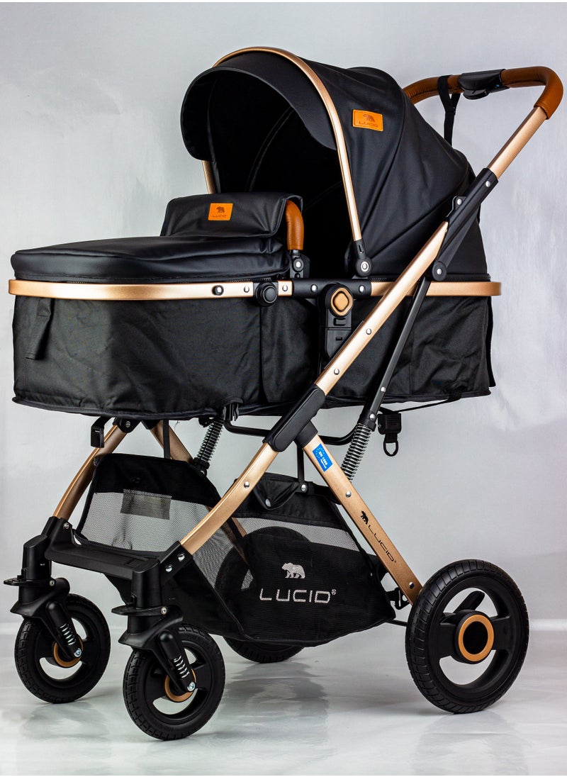 LUCID - SENA Baby Stroller, luxury carriage with umbrella and leather cover from Lucid Baby Black - Image 1