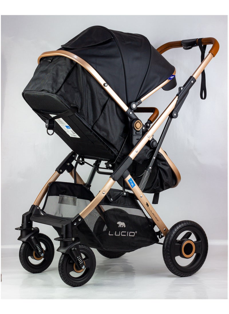 LUCID - SENA Baby Stroller, luxury carriage with umbrella and leather cover from Lucid Baby Black - Image 1