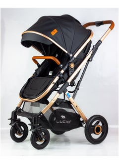 LUCID SENA Baby Stroller, luxury carriage with umbrella and leather cover from Lucid Baby Black  - Image 5
