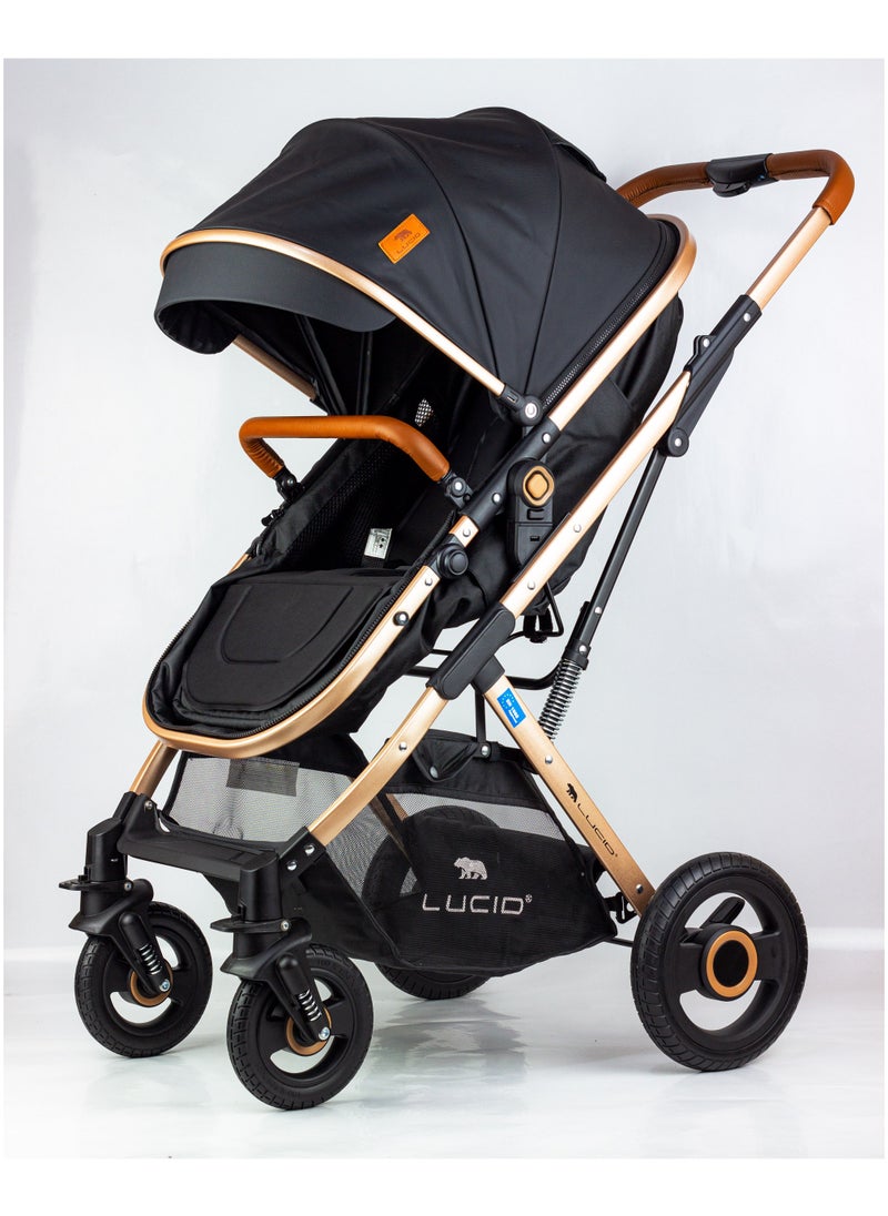 LUCID - SENA Baby Stroller, luxury carriage with umbrella and leather cover from Lucid Baby Black - Image 1