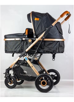 LUCID SENA Baby Stroller, luxury carriage with umbrella and leather cover from Lucid Baby Black  - Image 3