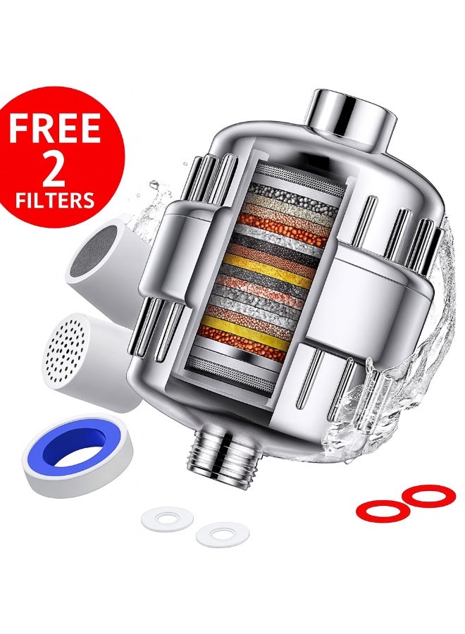 أرسار بلس فلتر دش 20 مرحلة طقم كامل مع رأس دش و2 فلتر بديل لإزالة الكلور والكلس لون كروم لامع - Image 1