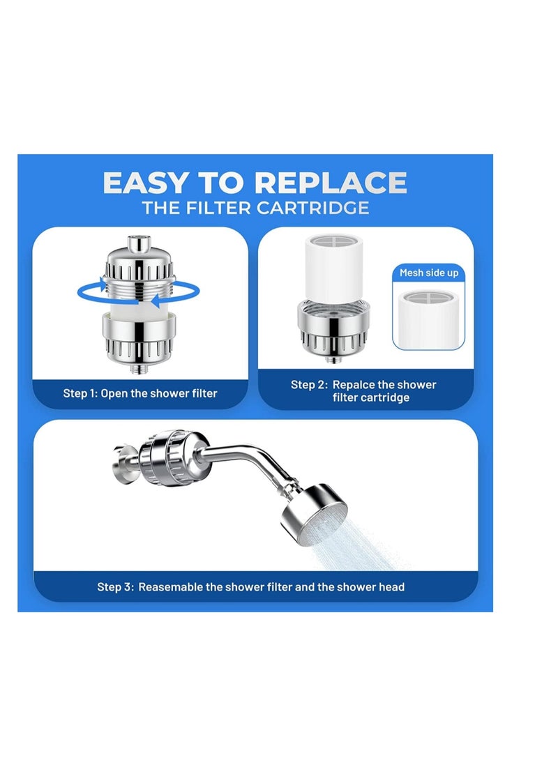 أرسار بلس فلتر دش 20 مرحلة طقم كامل مع رأس دش و2 فلتر بديل لإزالة الكلور والكلس لون كروم لامع - Image 3