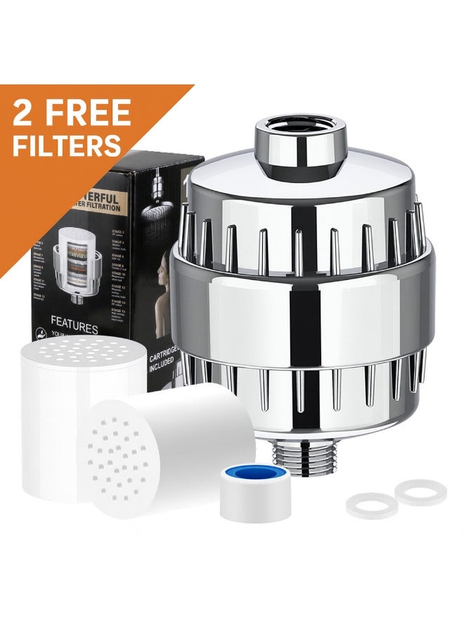 أرسار بلس فلتر دش 20 مرحلة طقم كامل مع رأس دش و2 فلتر بديل لإزالة الكلور والكلس لون كروم لامع - Image 2
