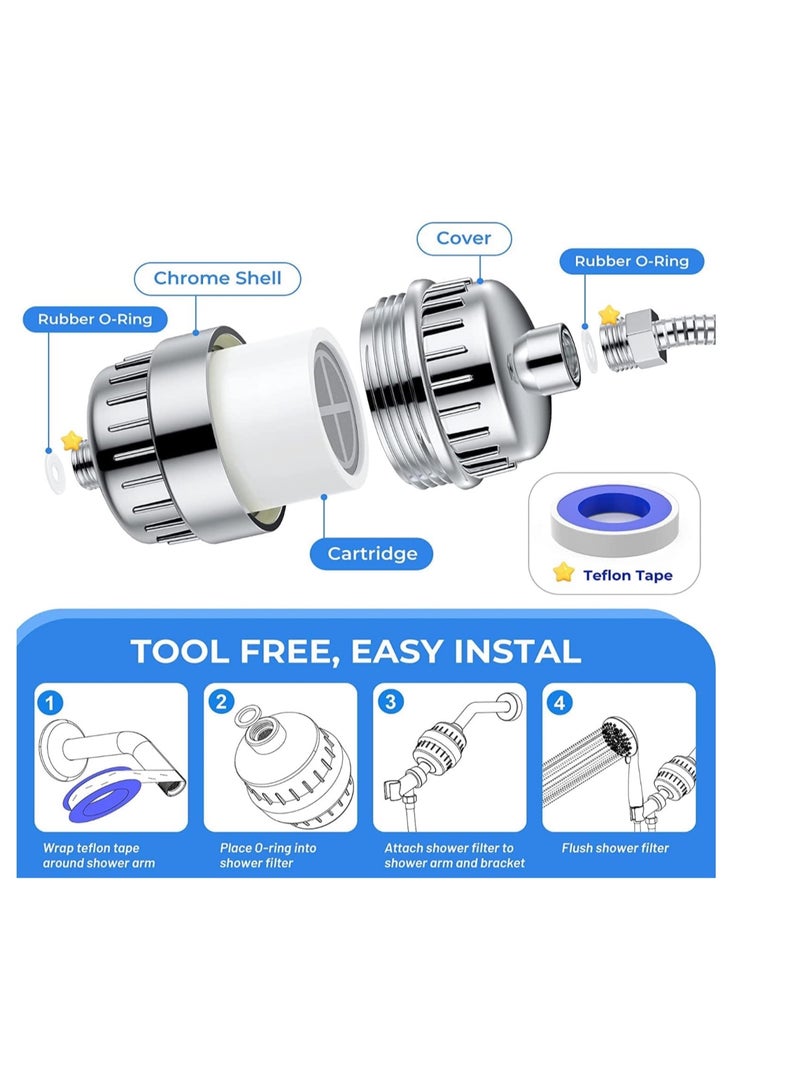 أرسار بلس فلتر دش 20 مرحلة طقم كامل مع رأس دش و2 فلتر بديل لإزالة الكلور والكلس لون كروم لامع - Image 5