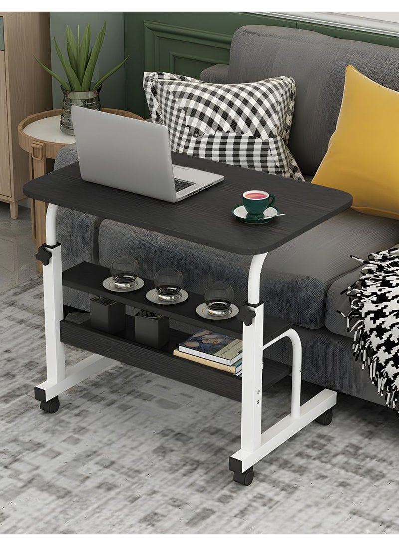 DubaiGallery - Mobile Overbed Table Laptop Cart Overbed Laptop Table Adjustable Height With 2 Layers Storage Shelves Hospital Bed Dining Table With Castors - Image 1