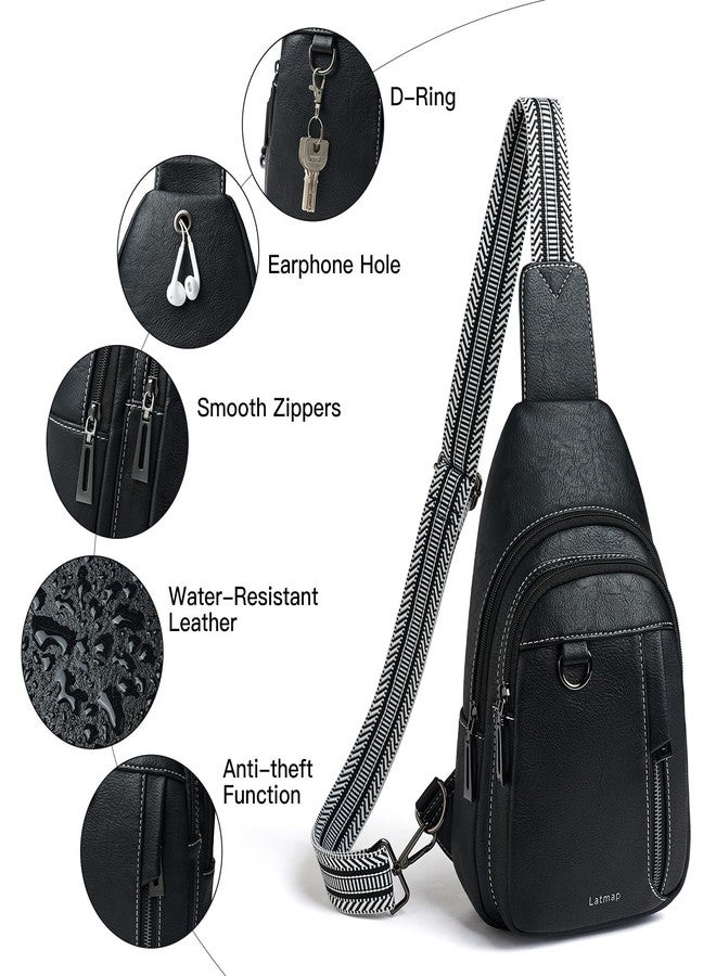 LATMAP Sling Bag for Women Men Leather Small Sling Backpack Casual Anti Theft Crossbody Bag Purse for Travel, Black - Image 5