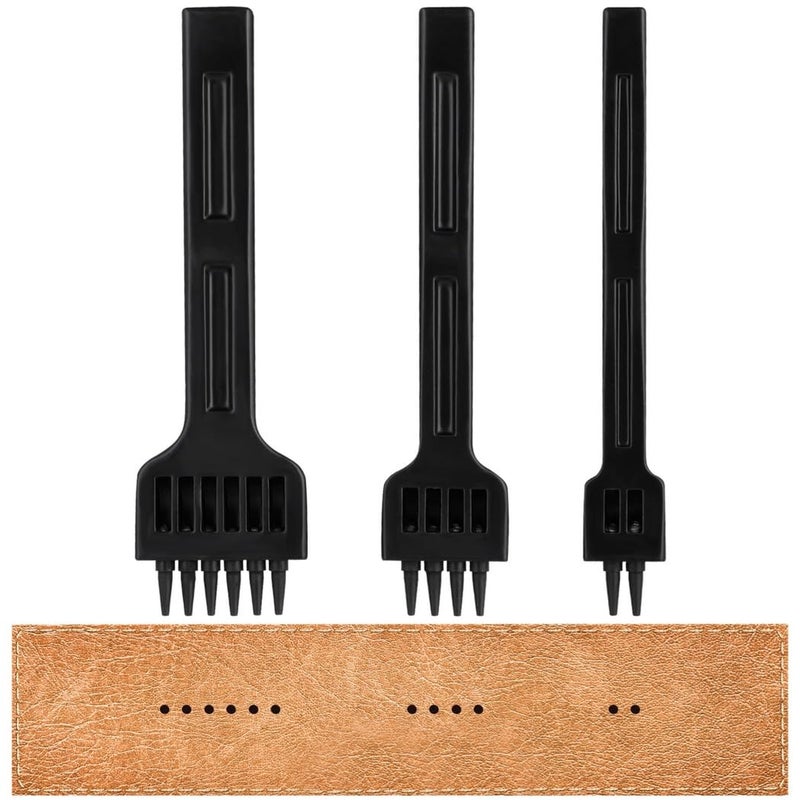 3-Piece Leather Punching Set, DIY Round Hole Punch Kit, Black Leather Hole Tool - Image 1