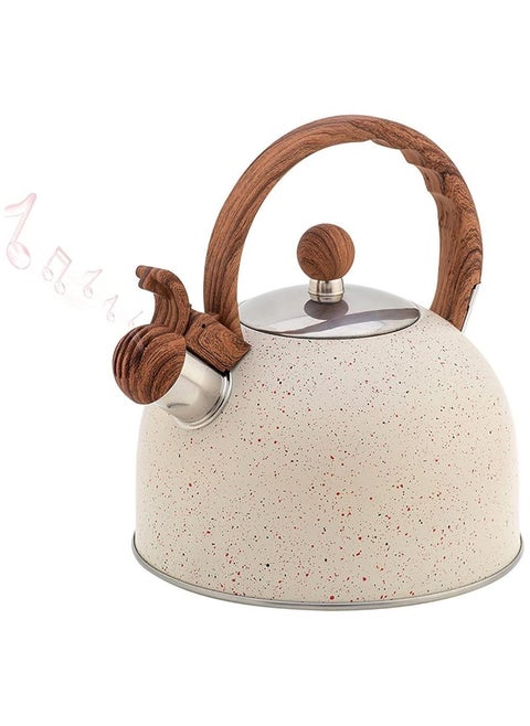 Tea Kettle, Stainless Steel Teapot with Wood Pattern Handle, Whistling Stovepot Teapot for Home 2.5L