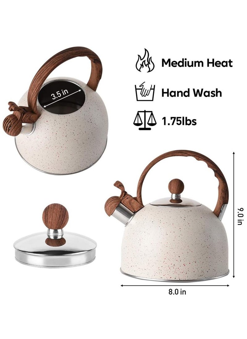 Tea Kettle, Stainless Steel Teapot with Wood Pattern Handle, Whistling Stovepot Teapot for Home 2.5L