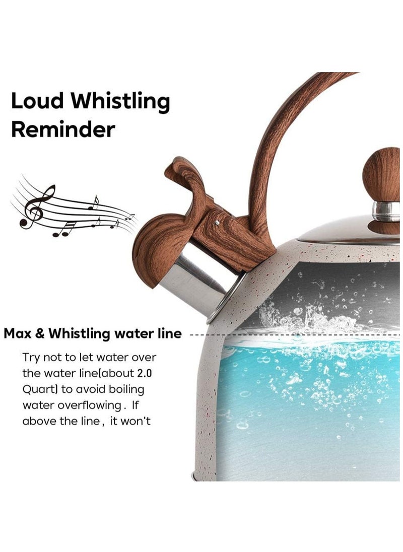 Tea Kettle, Stainless Steel Teapot with Wood Pattern Handle, Whistling Stovepot Teapot for Home 2.5L