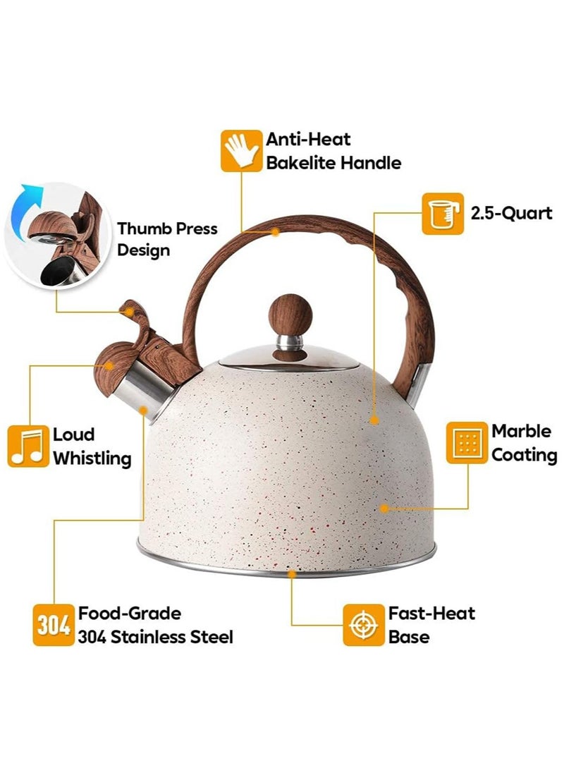 Tea Kettle, Stainless Steel Teapot with Wood Pattern Handle, Whistling Stovepot Teapot for Home 2.5L
