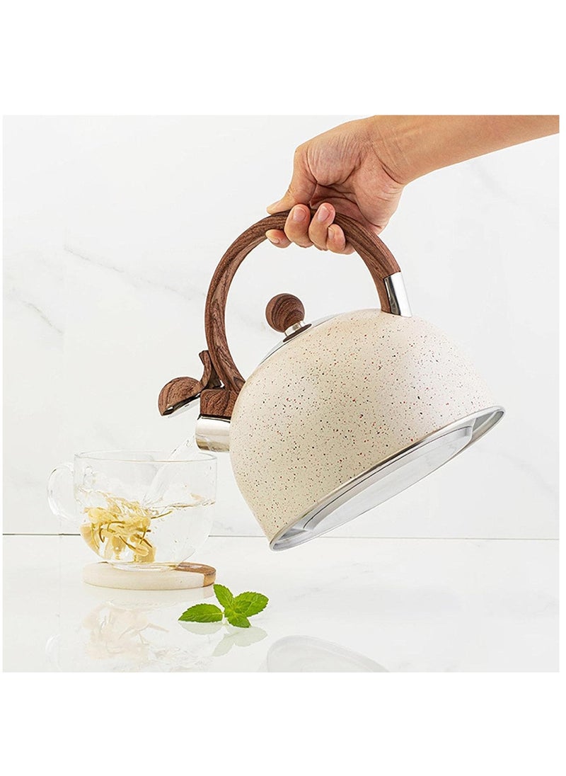 Tea Kettle, Stainless Steel Teapot with Wood Pattern Handle, Whistling Stovepot Teapot for Home 2.5L