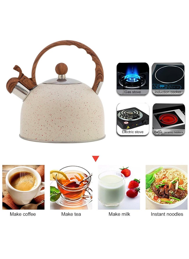 Tea Kettle, Stainless Steel Teapot with Wood Pattern Handle, Whistling Stovepot Teapot for Home 2.5L